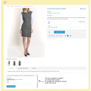 The user uploads the image(s) on the product page. If configured the guest should enter the email
